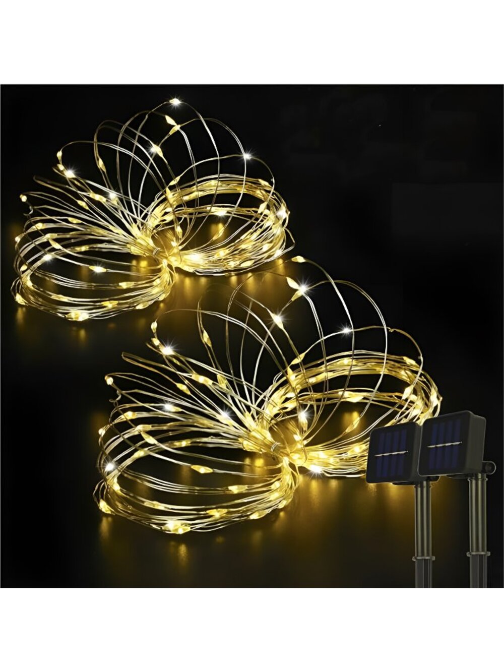 2 Pack 33ft 100 LED Solar Copper String Lights,8 Modes Christmas Fairy Lights